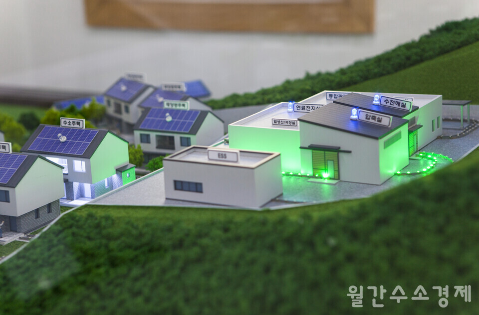 수전해실, 압축저장실, 연료전지실 등을 갖춘 통합관리동 아래에 수소주택이 있다.