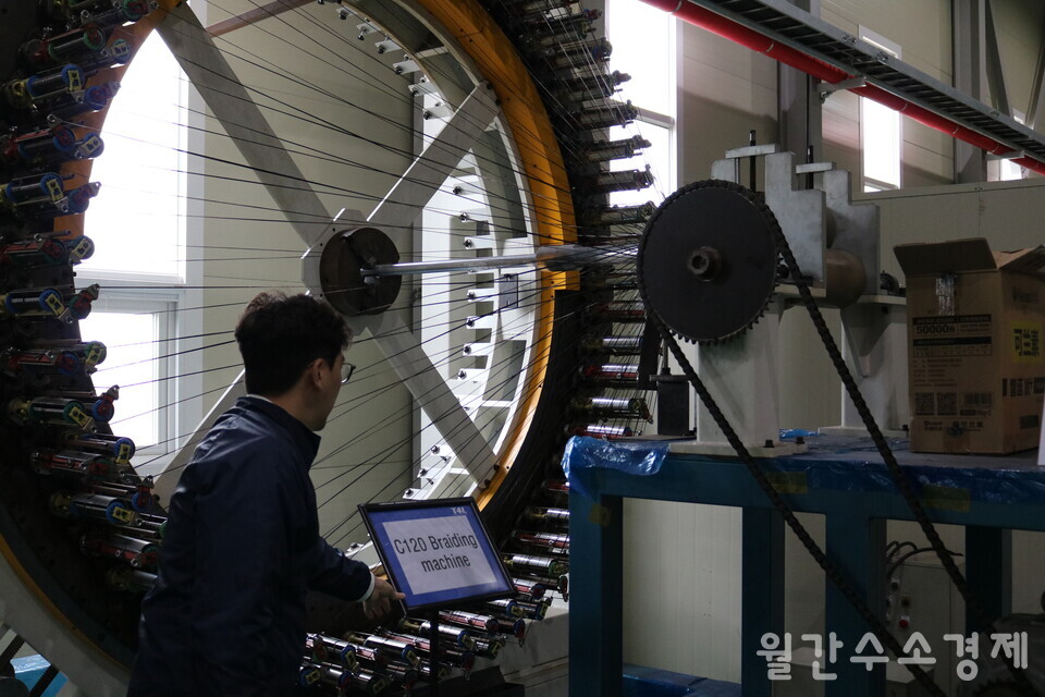티포엘이 초창기에 개발한 브레이딩 장비를 소개하고 있다.