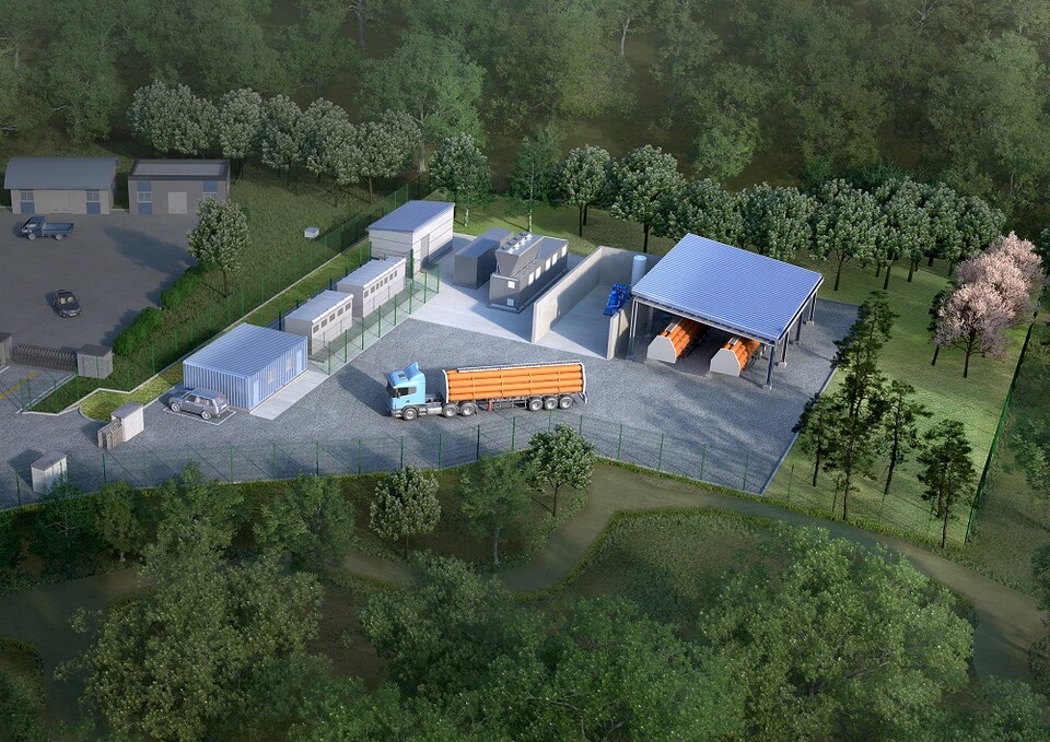 밀양댐 소수력 연계 그린수소 생산시설 예상도.(사진=한국수자원공사)