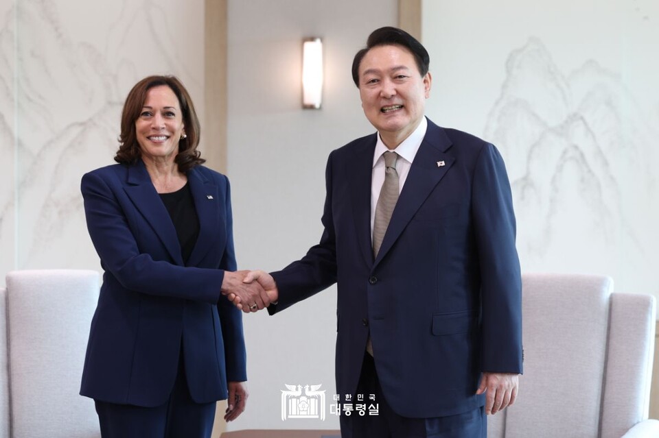 윤석열 대통령은 지난 2022년 9월 29일 카멀라 해리스 미국 부통령을 접견했다.(사진=대통령실)