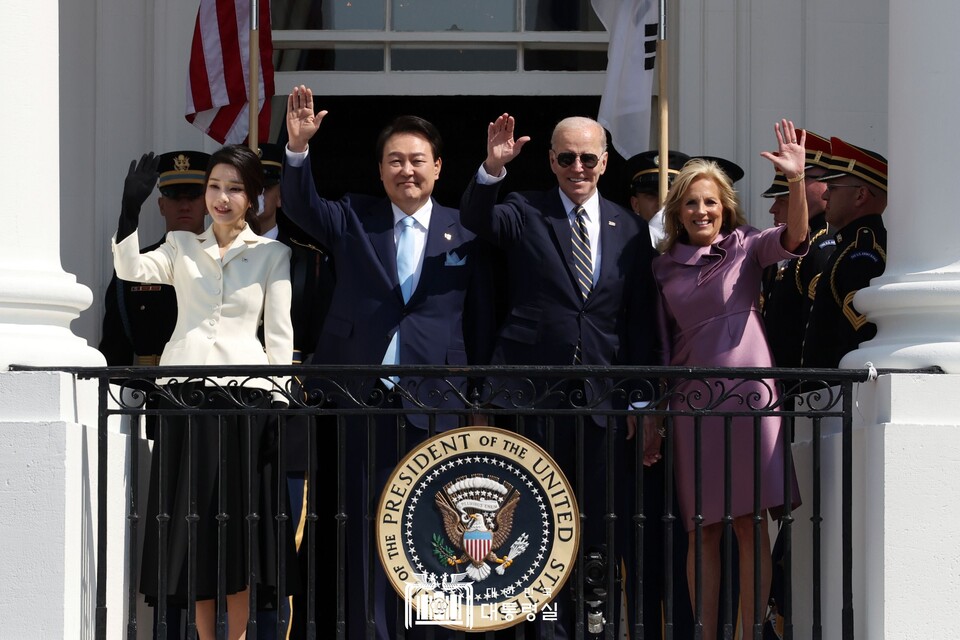 2023년 4월 26일 미국을 국빈 방문한 윤석열 대통령은 바이든 미국 대통령과 함께 공식 환영식에 참석했다.(사진=대통령실)