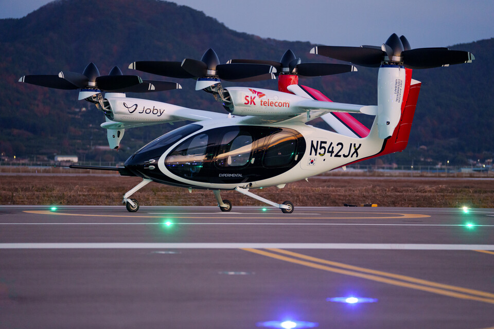지난해 12월 SKT 드림팀이 전남 장흥에서 진행한 실증에 투입된 조비의 S-4.(사진=Joby Aviation)
