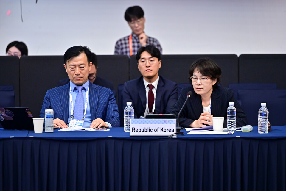 서정란 상무(맨 오른쪽)가 8월 초 송도 컨벤시아에서 열린 ‘제42차 APEC 자동차 분과회의(Automotive Dialogue)’에 한국대표로 참석해 모두 발언을 하고 있다.(사진=KAMA)