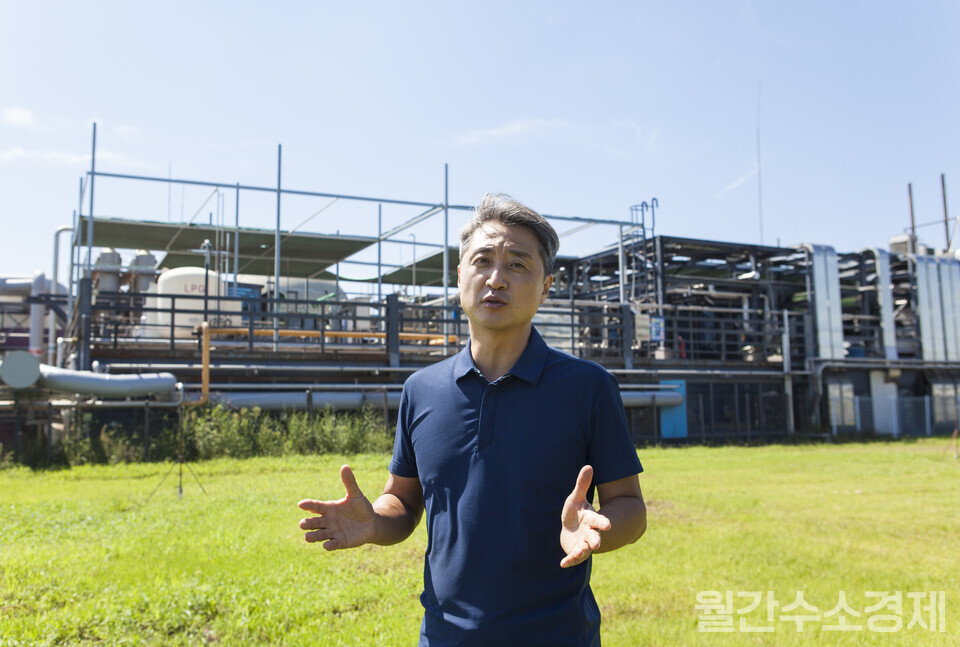 이재승 비이에프 대표는 하루 평균 6만Nm³의 바이오가스를 처리하고 있다고 한다.(사진=성재경)